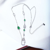 锁骨链 可打开女款 天然A货翡翠帝王绿小葫芦纯银镶嵌项链 万能扣款