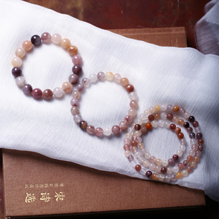 天然新疆料金丝玉圆珠手链紫罗兰色手链 玉石水晶手串礼物 女款