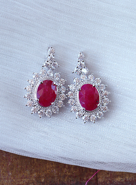 天然红宝石纯银镶嵌吊坠