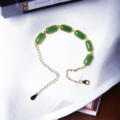 天然俄罗斯碧玉纯银镶嵌款手链女款玉石简约时尚款银手链饰品礼物
