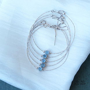 天然海蓝宝纯银镶嵌配件搭配手镯手环手链 女款海蓝宝饰品