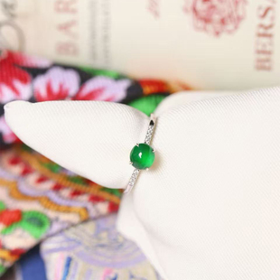 天然A货翡翠危料帝王绿蛋面18K金镶嵌款 翡翠指环饰品 戒指戒圈女款