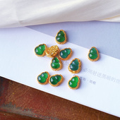 天然A货翡翠危料帝王绿料小葫芦18K金镶嵌配件 手链配置饰品 女款