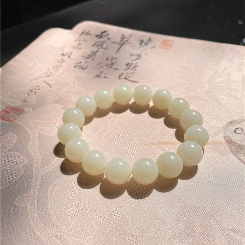 和田玉新疆米达料白玉手链