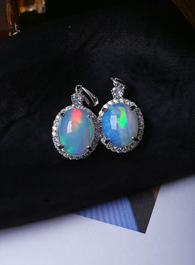 精品彩宝 天然欧珀蛋面裸石纯银镶嵌款吊坠 女款欧泊饰品火彩好