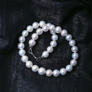 天然淡水白珍珠项链 女款正品珍珠近圆颈链妈妈项链珠光好饰品