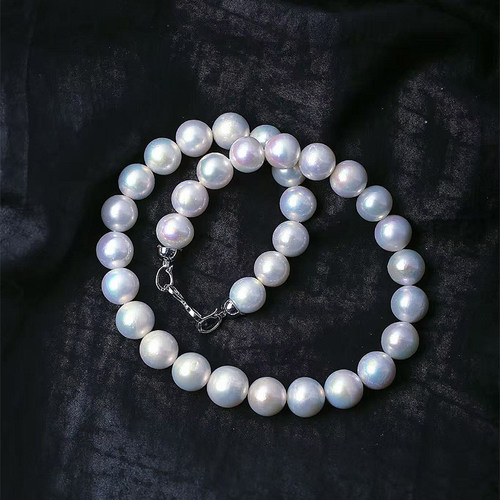 天然淡水白珍珠项链 女款正品珍珠近圆颈链妈妈项链珠光好饰品