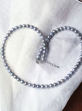 天然淡水灰珍珠项链圆度好珠光亮女款正品珍珠颈链锁骨链饰品礼物