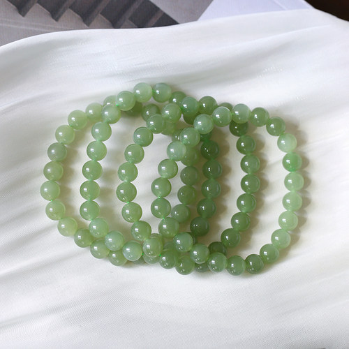 青海料青玉冰晴水圆珠手链