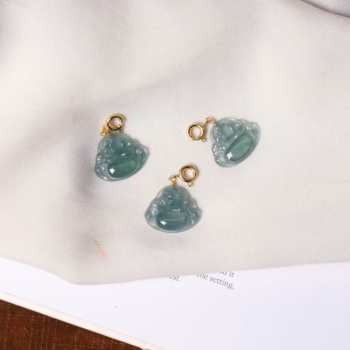 天然A货翡翠危料蓝水冰透小弥勒佛款吊坠小滴溜 女款翡翠挂坠饰品