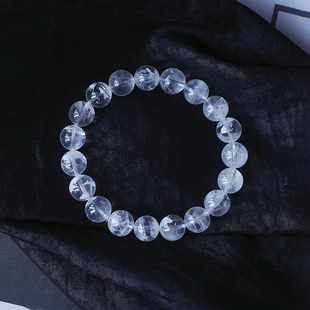 天然水晶白幽灵圆珠单圈手链 男女款水晶白幽灵手串饰品礼物