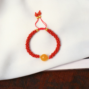 天然南红玛瑙米珠编织手绳搭配蜜蜡珠原创搭配款 南红饰品 手链女款