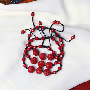 原矿朱砂高含量紫金砂生肖三合手链手工编织可调节男女本命年饰品