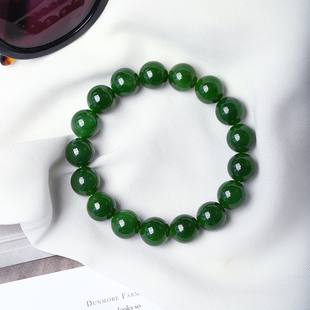 男女款 手链 玉石手链饰品 天然俄罗斯碧玉老料菠菜绿圆珠款 精品