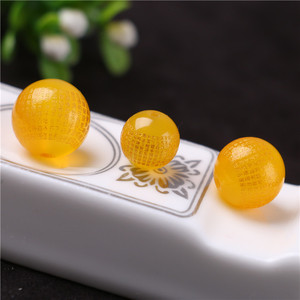 正宗天然黄玛瑙烫金心经刻字散珠圆珠子 转运珠 diy手链菩提佛珠