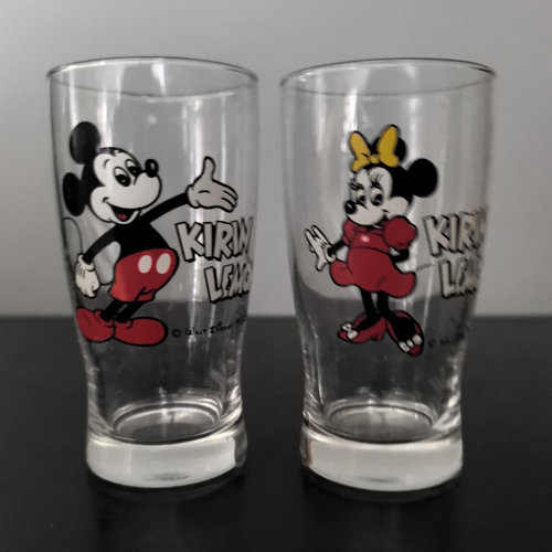 中古迪士尼主题玻璃杯Vintage进口米奇米妮卡通杯