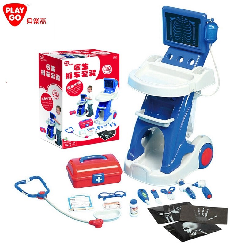 贝乐高playgo儿童早教益智过家家仿真扮演小医生套装医疗推车玩具