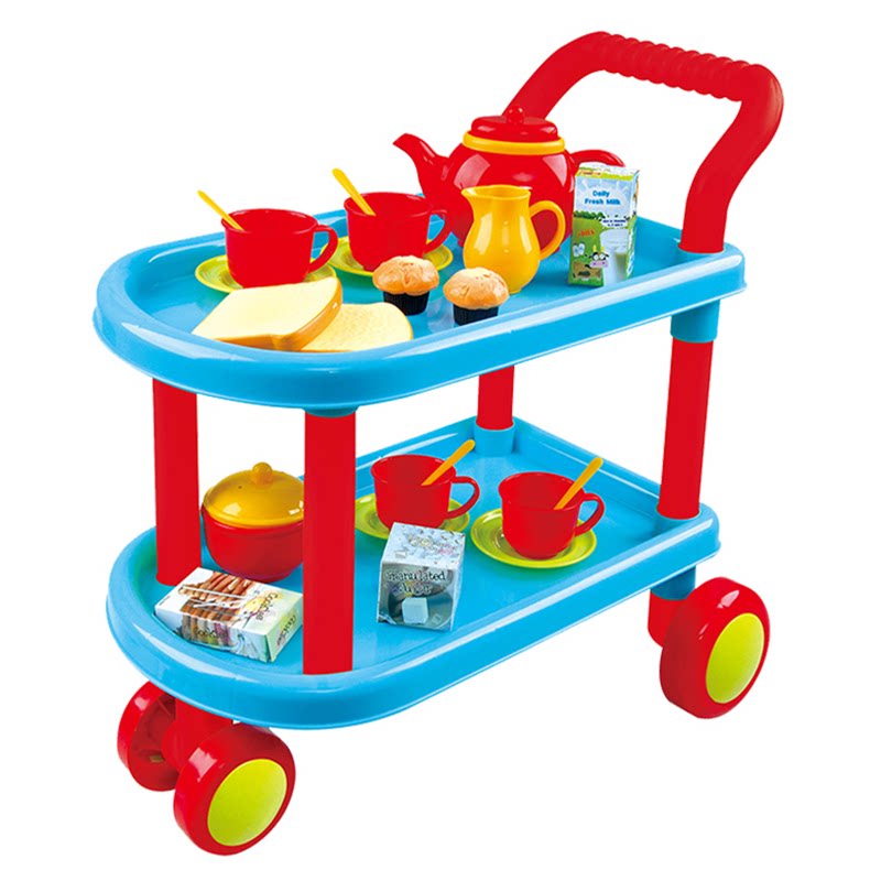 playgo贝乐高下午茶点手推车迷你餐车儿童过家家女孩玩具模型摆件