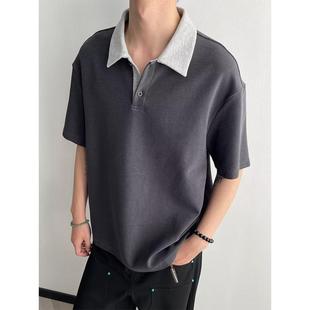 polo衫 t恤韩版 翻领短袖 男潮牌夏季 百搭体恤上衣 修身 潮流2025新款