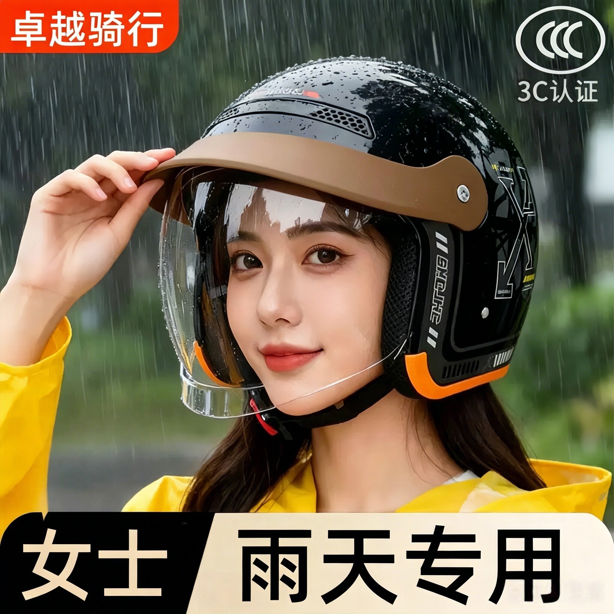 女清爽雨天头盔佩戴透气不会闷汗