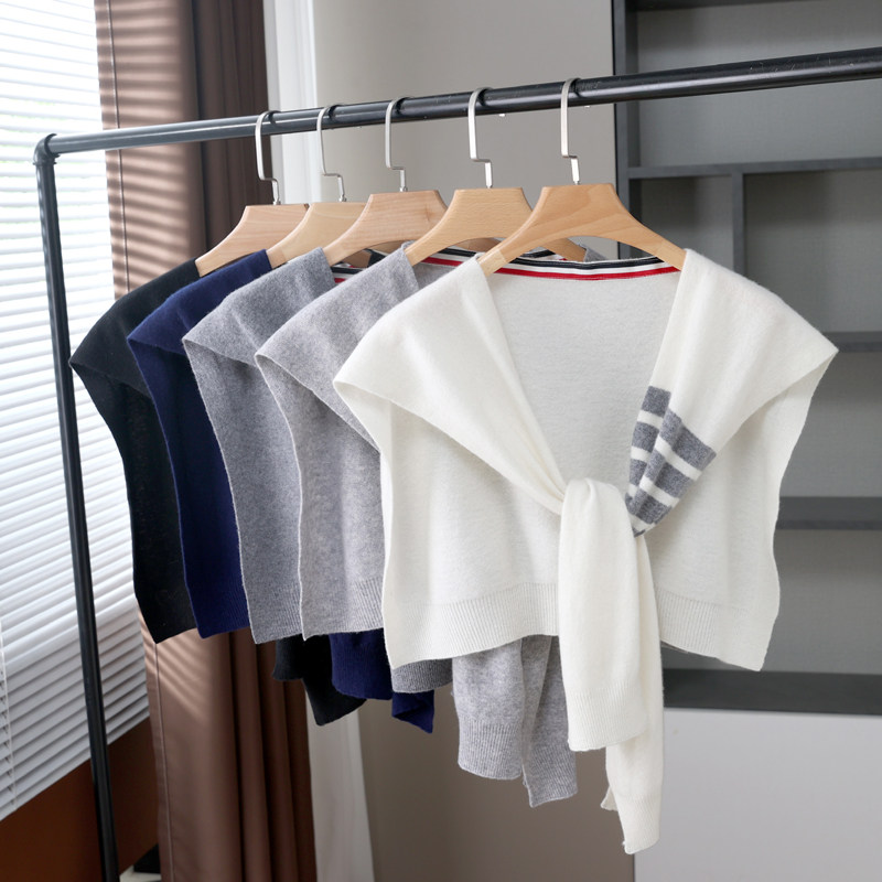 夏季网红针织外搭坎肩男女士四条杠空调房高档时尚百搭小披肩围巾