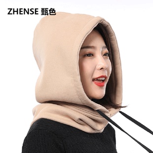 卫衣帽子围脖一体女秋冬季护耳骑车帽脖套男围巾连帽加厚保暖百搭