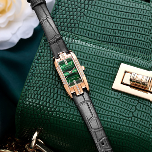 雷克斯ROCOS正品小众名牌小绿表方形潮流手表女表防水圣诞节礼物