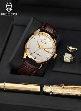 雷克斯正品复古潮流男士手表男全自动机械金表皮带防水礼物送男友