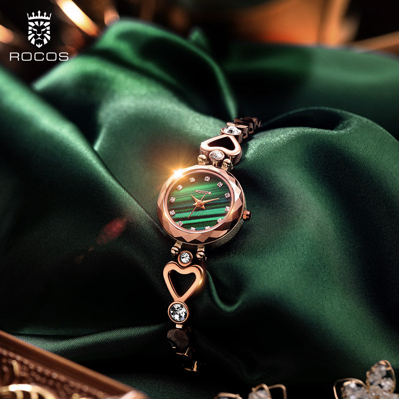 雷克斯rocos正品新款小绿表防水石英学生手表女表潮流时尚手链表