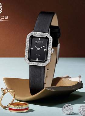 雷克斯ROCOS正品牌小众镶钻潮流新款超薄女士手表小方表防水r0249