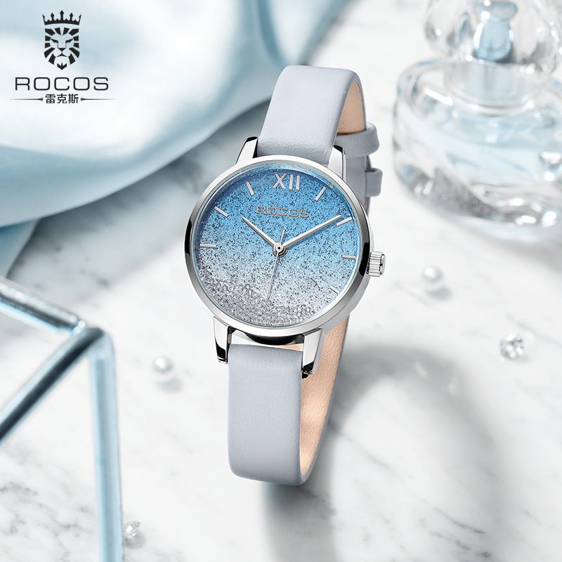 雷克斯rocos正品牌2024新款小众ins风超薄轻奢女士手表女皮带防水