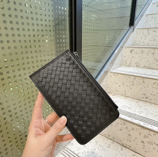 送人新款编织钱包男士真皮拉链长款钱包头层牛皮手拿包对折钱包潮