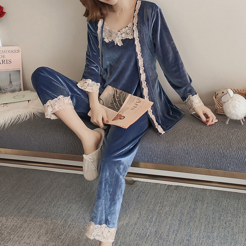 春秋三件套装性感宽松家居服睡衣