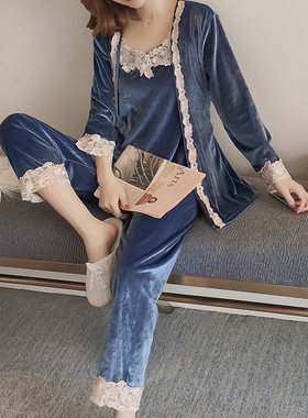 春秋三件套装性感宽松家居服睡衣