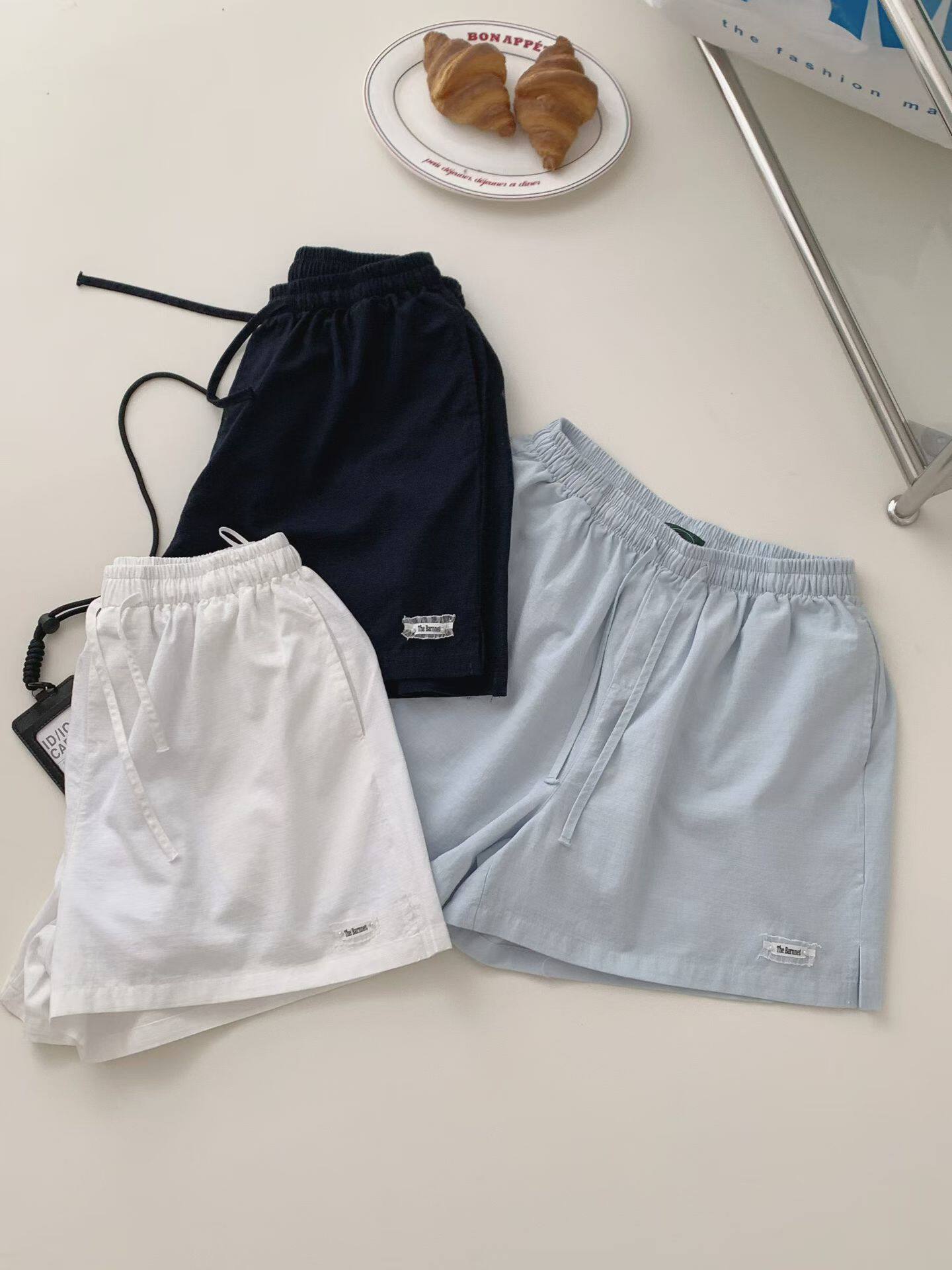 韩系休闲贴布短裤女夏季新款松紧腰抽绳宽松显瘦百搭阔腿运动短裤