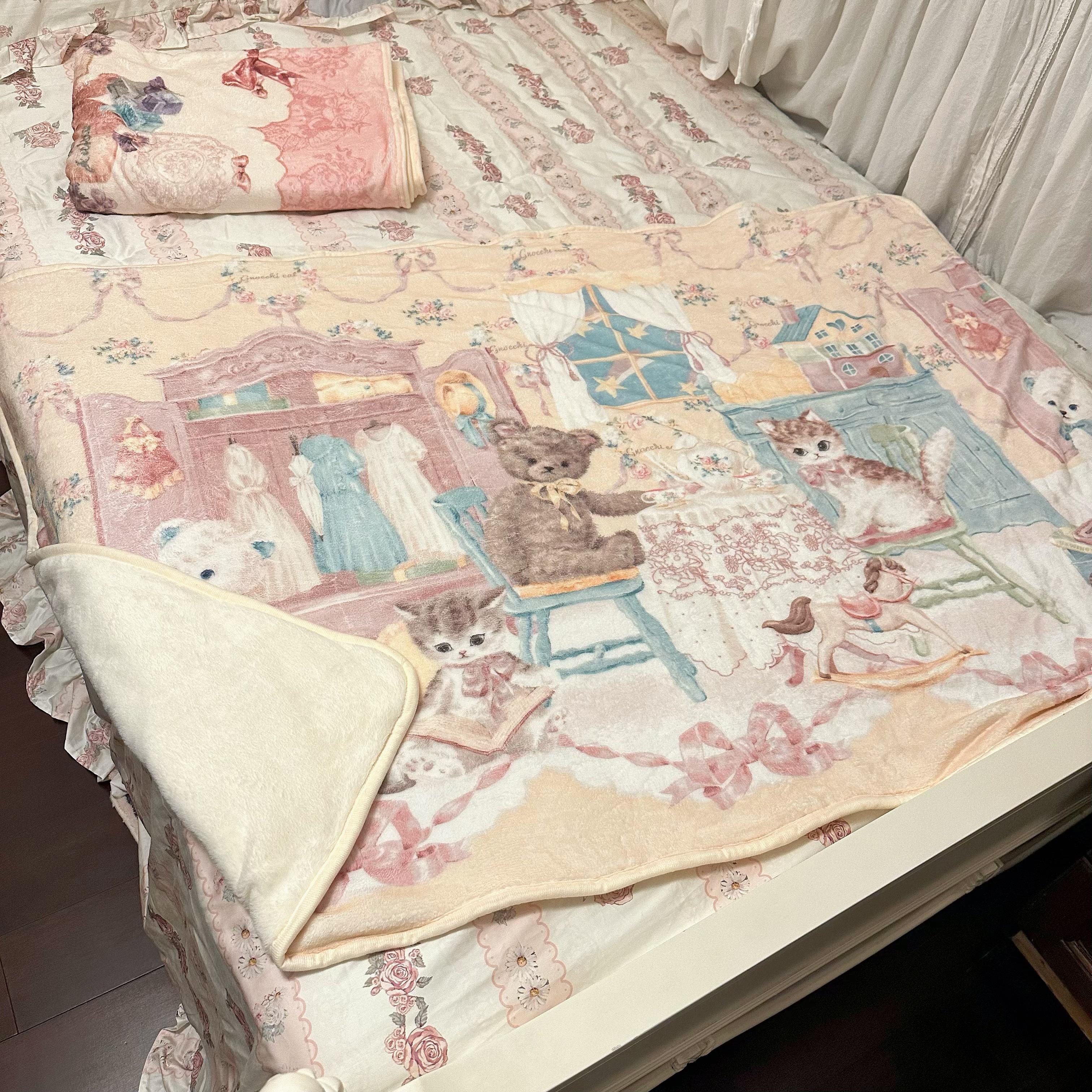 原创加厚法兰绒毛毯少女心