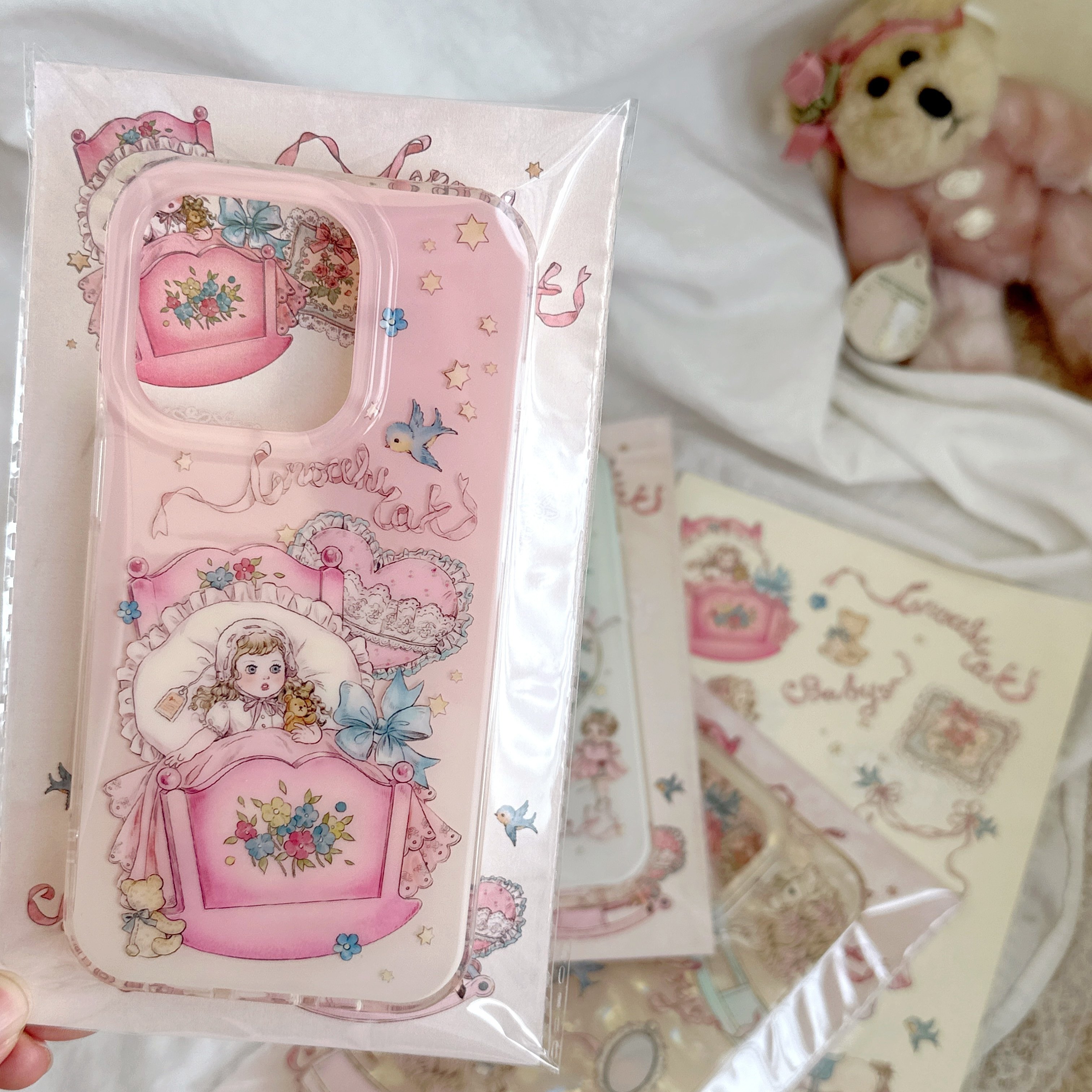 原创·夏日贝壳摇摇马手机壳imd材质双层软壳 古董娃娃粉蓝色