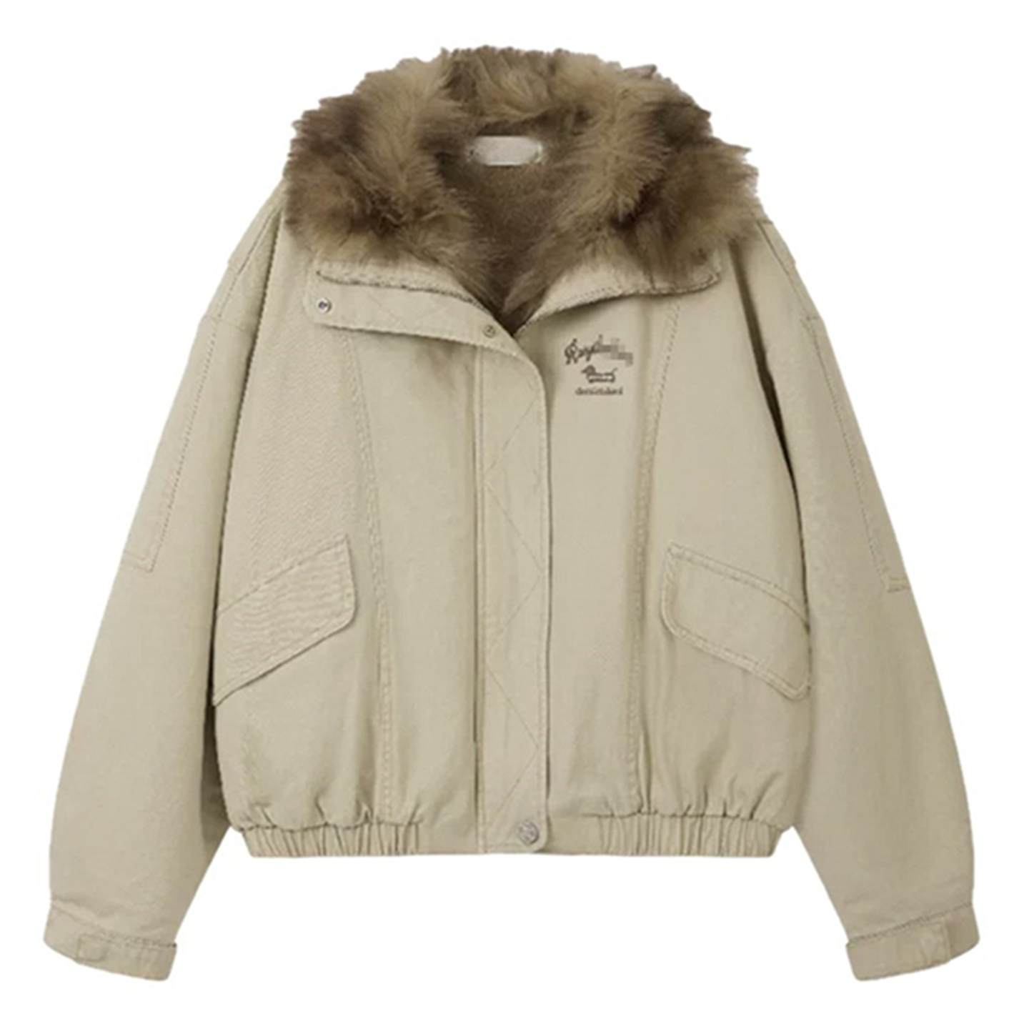 赵露思同款卡其色大毛领派克服短外套翻领工装夹克棉衣棉服棉袄女