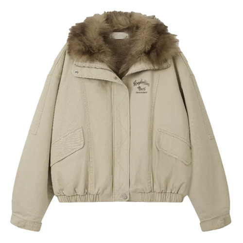 赵露思同款卡其色大毛领派克服短外套翻领工装夹克棉衣棉服棉袄女