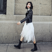 蓬蓬蛋糕裙仙2025新款 纱裙 高腰a字不规则白色网纱半身裙女中长款