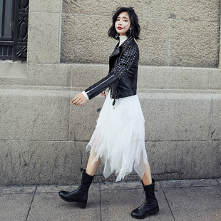 蓬蓬蛋糕裙仙2025新款 纱裙 高腰a字不规则白色网纱半身裙女中长款