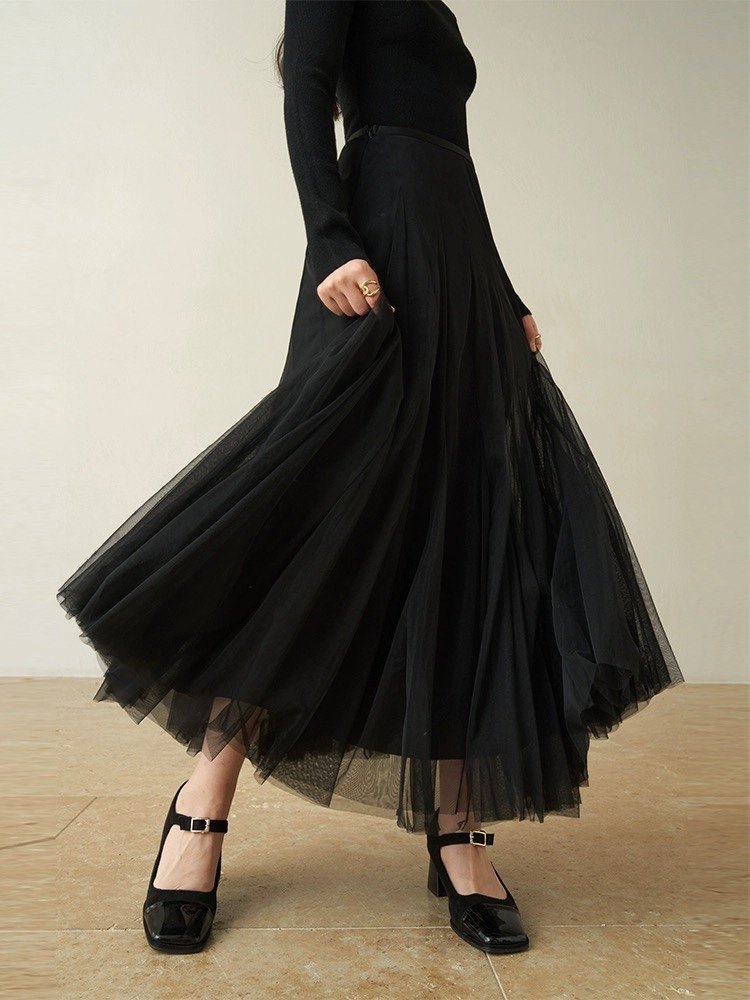 网纱半身裙女2025春季新款高腰垂感仙女百褶裙中长款A字大摆伞裙,女装/女士精品,半身裙,淘宝优惠券,粉丝福利购,淘宝优惠卷