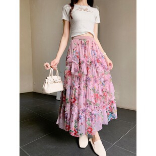 法式 彩色蓬蓬蛋糕裙网纱半身长裙… 复古花边拼接裙子女春夏季