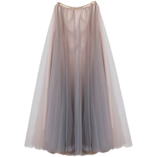 2025夏新长裙渐变色纱网a字裙高腰大裙摆显瘦半身裙多层次仙女裙