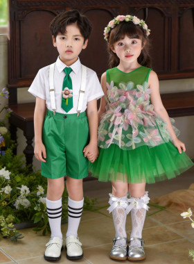 儿童小草禾苗演出服绿色女童揠苗助长幼儿园春晓舞蹈纱裙低碳贝贝