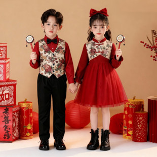 元旦舞蹈服福娃闹新春吉祥娃娃儿童喜庆服幼儿福气要来到演出服装