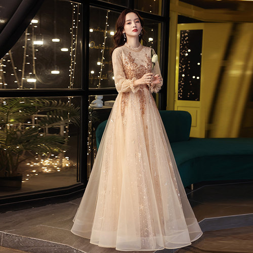 大码显瘦长款主持胖妹妹晚礼服
