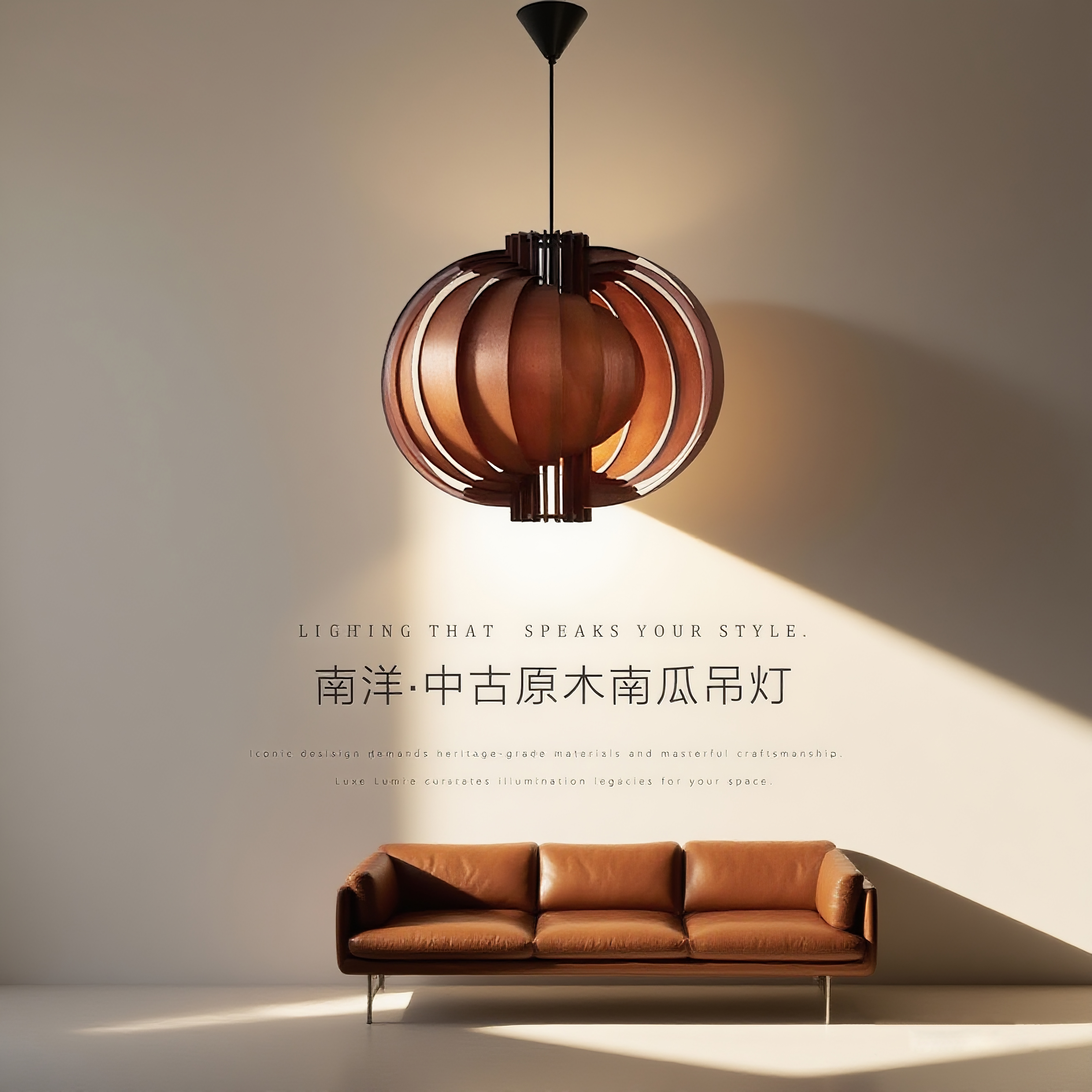 南洋中古原木风Moon南瓜吊灯