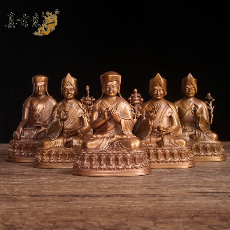 真古意 紫铜萨迦五祖铜像祖师摆件萨迦派五尊居家供奉工艺品