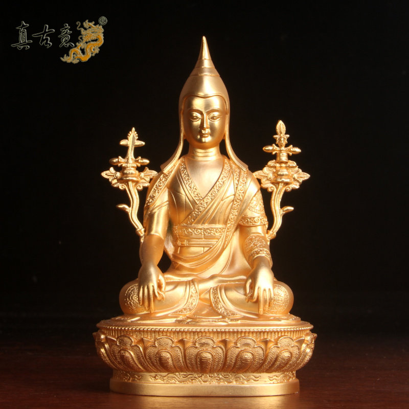 真古意 铜龙钦巴大师佛像摆件 镀金无垢光尊者宁玛派祖师供奉